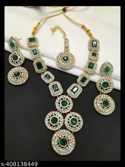 Elevate your jewelry collection with this exquisite Zircon Necklace for women, crafted from durable alloy base metal and finished with a luxurious gold-plated coating. The sparkling zircon stones create a brilliant, diamond-like shine, making it perfect for party wear, weddings, festive occasions, casual outings, or gifting purposes. This designer necklace for women complements sarees, gowns, western outfits, and cocktail dresses, making it an ideal accessory for bridesmaids, anniversary gifts, birthday surprises, or festive gifting. The hypoallergenic alloy ensures comfort for sensitive skin while the lightweight design allows effortless styling, whether it’s everyday wear, casual outfits, or statement fashion jewelry. This gold-plated zircon necklace combines elegance, affordability, and versatility, making it a must-have for online jewelry shopping in India. It works beautifully as a bridal accessory, wedding party jewelry, cocktail dress necklace, ethnic festival necklace, or modern designer necklace for women seeking trendy fashion jewelry. The sparkling zircon stones and lightweight alloy construction ensure that it remains a durable, long-lasting addition to your collection, perfect for casual wear, party wear, or gifting occasions. Whether you are searching for affordable luxury jewelry, a gift-ready necklace for her, a birthday present, bridal jewelry, trendy women’s necklace, or a sparkling fashion statement piece, this necklace meets all requirements. Its versatile design matches ethnic outfits, western dresses, cocktail dresses, or everyday clothing, making it a stylish choice for weddings, festive events, parties, or casual outings. It is also ideal for modern brides, bridesmaids, fashion-conscious women, and anyone looking for elegant, designer, or statement jewelry online in India. Available exclusively on [YourWebsite.com] and curated by Renu Baliyan, Nity Baliyan, and Bharti Tomar, this zircon gold-plated necklace ensures premium quality, safe shipping, and guaranteed customer satisfaction. Whether you are shopping for party wear, wedding accessories, bridal jewelry, festive fashion, cocktail dresses, or casual everyday outfits, this lightweight, hypoallergenic, and sparkling necklace is the perfect choice. It adds glamour to birthdays, anniversaries, gifting occasions, and special celebrations while maintaining long-lasting shine and elegance. This alloy gold-plated zircon necklace is perfect for trendy ethnic and modern jewelry lovers looking for statement necklaces, party wear necklaces, bridal accessories, casual fashion necklaces, or sparkling cocktail dress jewelry. Its versatility allows it to be used as online jewelry shopping in India, fashion jewelry for gifting, designer statement necklaces, wedding-ready jewelry, everyday wear, birthday gifts, anniversary gifts, bridesmaid jewelry, festive jewelry, casual wear, modern designer jewelry, or lightweight sparkling zircon fashion jewelry. From cocktail parties to wedding events, casual outings to festive celebrations, this alloy zircon statement necklace is an ideal accessory for women seeking stylish, affordable, durable, and versatile fashion jewelry. Its gold-plated finish prevents tarnishing and ensures long-lasting beauty while complementing ethnic sarees, gowns, western outfits, and casual wear. Whether purchased as a bridal accessory, birthday gift, anniversary present, festive wear, or online jewelry shopping option, it delivers elegance, sparkle, and comfort in one sophisticated piece.