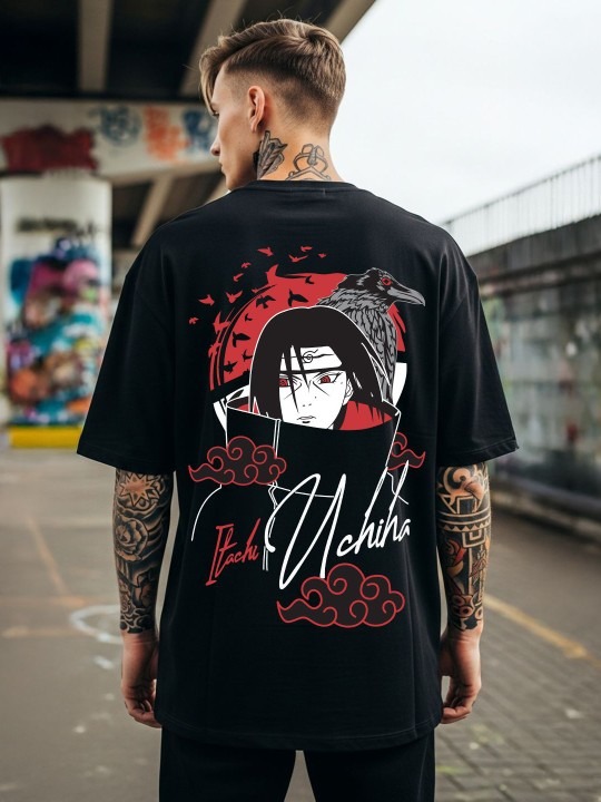 Men's T-shirtProduct Details Name : GARMIN Men's Drop Shoulder Cotton Oversized T-Shirt – Itachi Uchiha Anime Naruto Edition Fabric : Cotton Sleeve Length : Short Sleeves Pattern : Printed Net Quantity (N) : 1 Sizes : M (Chest Size : 38 in, Length Size: 28.5 in) L (Chest Size : 40 in, Length Size: 29.5 in) XL (Chest Size : 42 in, Length Size: 30.5 in)