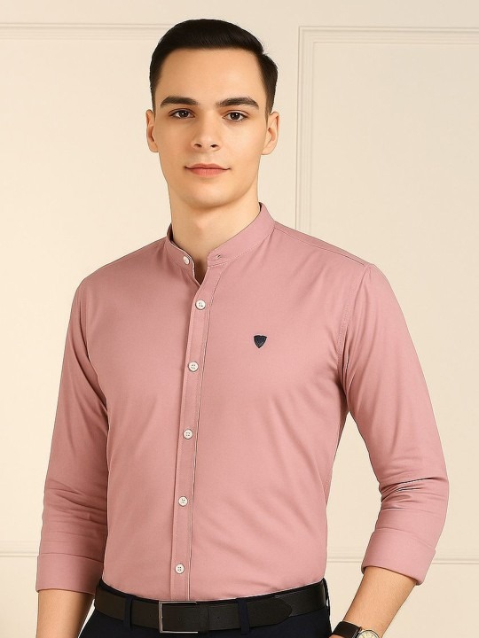 Product Details Sea green solid opaque formal shirt ,has a mandarin collar, button placket, long regular sleeves, straight hem Size & Fit Fit: Slim Fit The model (height 6') is wearing a size 40 Material & Care Pure Cotton Machine Wash