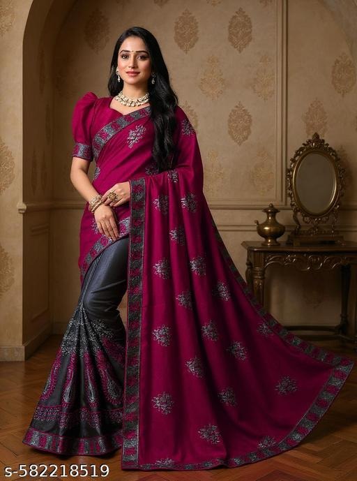 Georgette Saree with Rich Embroidery & Contrast Pallu β Elegant Party & Wedding Wear