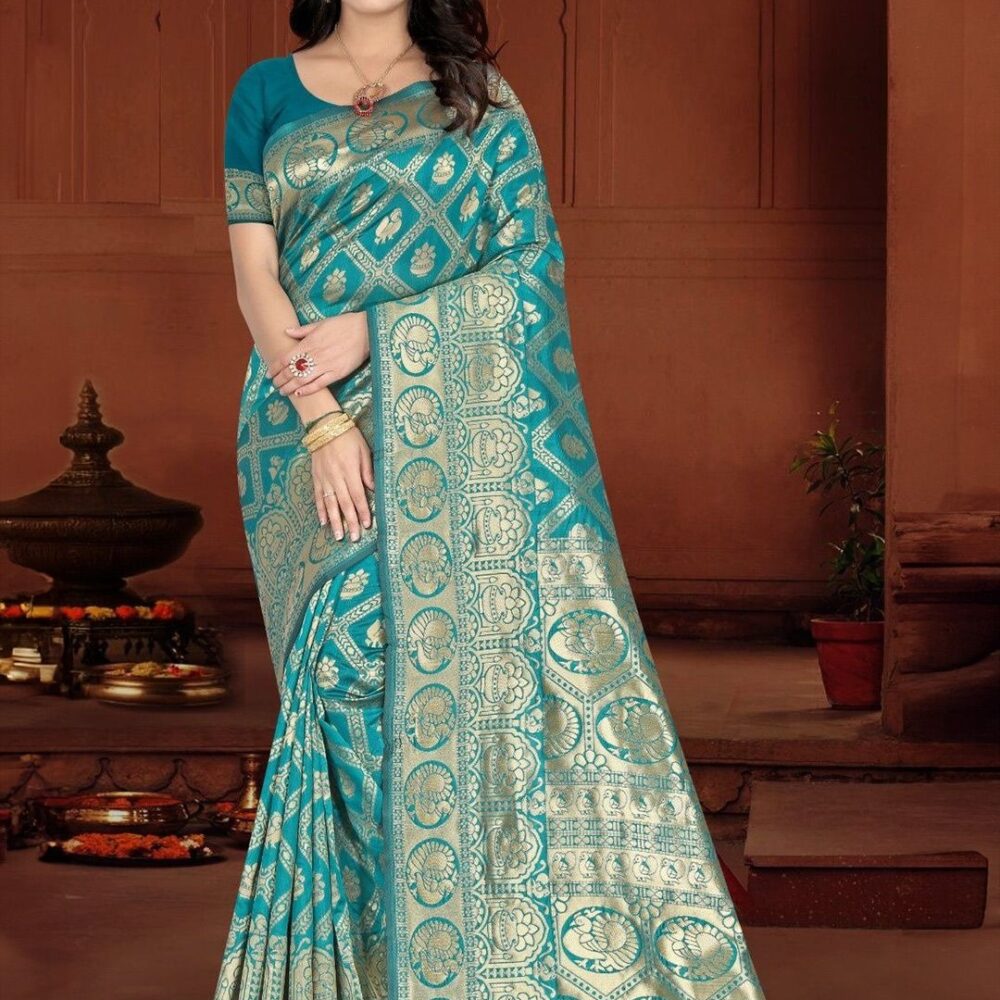 Experience the timeless beauty of the Woven Design Zari Silk Blend Kanjeevaram Saree, a masterpiece that reflects the grandeur of South Indian traditions. Known for its royal zari weaving and luxurious silk texture, this saree brings together elegance, comfort, and festive charm. Crafted with a premium silk blend fabric, this saree showcases intricate zari woven patterns inspired by traditional Kanjeevaram motifs. The rich colour palette, combined with shimmering zari work, makes it a must-have for weddings, receptions, and festive occasions. This saree is a perfect choice for women searching for: Zari silk blend Kanjeevaram saree for weddings Designer Kanjeevaram saree with woven border Affordable silk blend saree for parties & pujas Bridal saree with zari weaving online Traditional Kanjeevaram saree with lightweight fabric Its comfortable drape makes it suitable for long hours of wear, while the zari detailing adds a luxurious finish, ideal for Karva Chauth, Diwali, Durga Puja, Navratri, and other festive celebrations. β¨ Product Highlights β Fabric: Silk Blend with Rich Zari Weaving Design: Inspired by traditional Kanjeevaram motifs Border & Pallu: Zari woven with elegant golden finish Occasion: Weddings, Festivals, Parties, Receptions, Traditional Functions Style: Ethnic, Royal, Elegant πΉ Variations & Uses β Perfect as a wedding saree, bridal saree, or festive outfit. Style with temple jewellery for a traditional South Indian look. Can be worn for engagement ceremonies, family functions, cultural events. A great choice for bridesmaids, wedding guests, and festive gatherings. πΉ Why Choose This Saree β Classic Kanjeevaram design at an affordable price. Luxurious zari weaving for a royal look. Silk blend comfort β easy to drape & carry. Versatile use β from weddings to festivals. Durable fabric with traditional charm. πΉ Website & Ownership β This saree is presented by Renu Baliyan, Nity Baliyan, and Bharti Tomar, curators of elegant, authentic, and affordable ethnic wear for women across India. πΉ Push Offer Message β β¨ Bring Home the Elegance of Kanjeevaram β¨ Shop the Woven Design Zari Silk Blend Kanjeevaram Saree today β perfect for weddings & festivals. Limited stock β Order Now & Shine with Tradition!