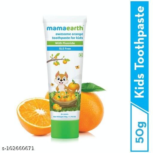Give your little ones the gift of strong and healthy teeth with Mamaearth Natural Toothpaste, Orange Flavour, SLS Free, with 750 PPM Fluoride, Plant Based (50gm). Specially designed for children 4+ years, this toothpaste combines the goodness of natural ingredients with dentist-approved fluoride levels to prevent cavities and strengthen enamel. Made with plant-based, safe, and toxin-free ingredients, it is completely SLS free, paraben free, and safe for kidsβ daily brushing. The refreshing orange flavour toothpaste for kids makes brushing fun while ensuring complete oral care. With 750 PPM fluoride, it effectively protects against tooth decay while being gentle on sensitive gums. Whether youβre looking for a kids toothpaste without harmful chemicals, a fluoride toothpaste for strong teeth, or a natural orange flavour toothpaste, Mamaearth has you covered with its trusted, dermatologically tested, and Made Safe certified oral care range. β¨ Product Highlights β β
 Natural & Safe Ingredients β Plant-based, toxin-free formula. β
 Orange Flavour β Makes brushing enjoyable for kids. β
 SLS & Paraben Free β Gentle on teeth and gums. β
 750 PPM Fluoride β Protects against cavities & strengthens enamel. β
 Dermatologically Tested & Made Safe Certified. πΉ Variations & Uses β π Orange Flavour (4+ years) β Fun & fruity, perfect for kids. π Strawberry Flavour (if available) β Tasty & safe oral care. π± Plant-Based Fluoride Toothpaste β Ideal for kidsβ daily brushing routine. Uses: Daily brushing for kids aged 4+ years. Helps prevent cavities & tooth decay. Keeps gums healthy & breath fresh. πΉ Why Choose This Toothpaste β Trusted Mamaearth oral care range for kids. Natural plant-based formula safe for children. Fluoride safe at 750 PPM β dentist-recommended level for kids. SLS-free & chemical-free toothpaste for healthy brushing habits. Fun fruity flavour kids love, making oral hygiene easy.