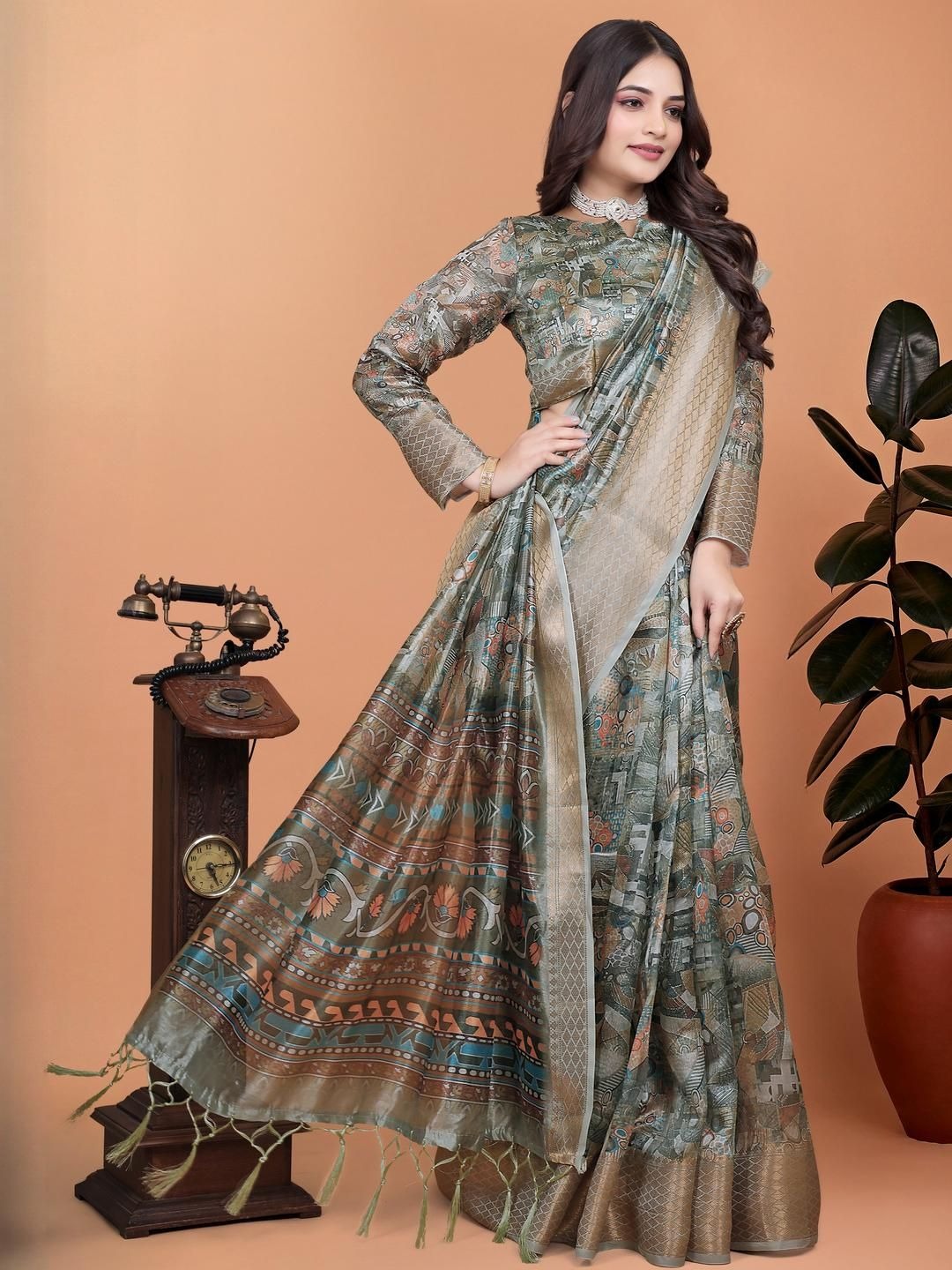 imgi_147_2TxAxBIY_a583cdf0f6744dccb4e2d35793e172a5 Product Details Women Blue Ethnic Motifs Zari Silk Blend Banarasi Saree With Blouse Piece Size & Fit Length: 5.5 metres plus 0.8 metre blouse piece Width: 1.06 metres (approx.) Material & Care fabric offers a luxurious feel with a smooth texture and a subtle sheen. The durability and comfort of blended fibers, making it lightweight, breathable, and easy to drape. This material ensures a refined look while maintaining ease of maintenance and wearability for various occasions.