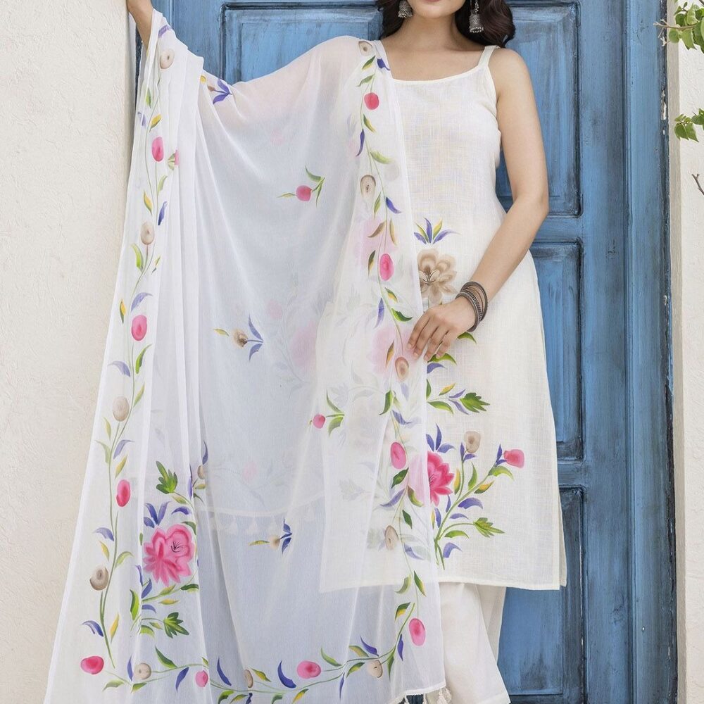 Floral printed pure cotton kurta with dupatta β Deal Dynamo Shoulder strap cotton kurta set with pyjamas Womenβs floral ethnic wear cotton kurta & dupatta Elegant cotton kurta pajama set with dupatta Stylish floral cotton kurta outfit for women π Product Overview Elevate your ethnic wardrobe with this Floral Printed Shoulder Strap Pure Cotton Kurta Set. Designed with lightweight breathable cotton, this outfit includes a kurta, pyjamas, and a matching dupatta, making it a perfect all-in-one traditional wear set. Available at Deal Dynamo β bringing you elegant ethnic fashion at the best prices. β¨ Key Features Premium Pure Cotton Fabric β Soft, breathable, and skin-friendly. Shoulder Strap Kurta Design β A modern twist on traditional style. Floral Print Detailing β Adds charm & freshness to the look. Matching Pyjamas & Dupatta β Complete ethnic ensemble in one. Comfort + Style β Perfect blend for daily wear & special occasions. π― Uses πΈ Festivals & Family Gatherings β Stand out in traditional elegance. π©βπ College & Office Wear β Comfortable yet chic for daily use. π Parties & Functions β Adds effortless charm to your look. π Cultural & Traditional Events β A graceful ethnic pick. π Marketing Hooks πΊ βWhere Comfort Meets Tradition β Cotton Elegance at Its Best.β β¨ βFloral Freshness, Traditional Grace β Only at Deal Dynamo.β π« βStay Chic, Stay Comfortable β Pure Cotton Kurta Set.β π βAll-in-One Ethnic Ensemble β Kurta, Pyjamas & Dupatta.β