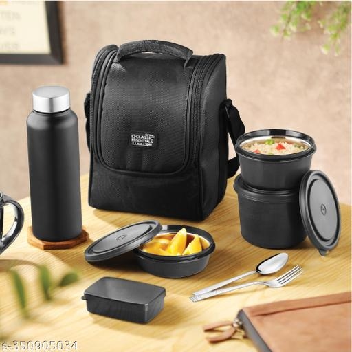 Enjoy fresh, hot, and healthy meals anytime with the Classic Essentials Stainless Steel Supreme Microwave-Safe All-in-One 4 Container Lunch Box (350ml). Designed for school, college, office, and home use, this premium stainless steel lunch box set ensures your food stays safe, spill-free, and delicious. Each container is made with high-quality stainless steel and comes with airtight, leakproof lids that prevent spills and lock in freshness. With a microwave-safe design, you can easily reheat your meals without transferring food to another dish. The set includes: ✅ 4 stainless steel containers (350ml each) – Perfect for rice, sabzi, dal, chapati, or snacks. ✅ Free insulated bag – Keeps food warm and easy to carry. ✅ Cutlery & bottles included – Complete all-in-one lunch solution. This portable and durable tiffin set is ideal for people searching for: Microwave-safe stainless steel lunch box with 4 containers Best lunch box for office with free bag & cutlery Durable lunch box for college students School kids stainless steel lunch box with bottle All-in-one lunch box set with insulated bag Whether you are heading to work, school, college, or a family trip, this multi-container lunch box with bag is your go-to solution for carrying fresh, hygienic, and portion-controlled meals. ✨ Product Highlights – Material: Premium Stainless Steel with Leakproof Lids Capacity: 4 Containers x 350 ml (Total 1400 ml) Microwave-Safe: Reheat food with ease Free Bag, Cutlery & Bottles included Compact, Lightweight & Portable Color: Elegant Black 🔹 Variations & Uses – Ideal for school, office, college, and home. Great for travel, picnics, and family outings. Can be used for portion control & diet planning. Suitable for kids, working professionals, and homemakers. 🔹 Why Choose This Lunch Box – All-in-one solution – box, cutlery, bottles & bag included. Stainless steel containers ensure hygiene & durability. Microwave-safe design for easy reheating. Leakproof & airtight to prevent spills. Perfect gift choice for students & professionals. 🔹 Website & Ownership – This product is offered by Renu Baliyan, Nity Baliyan, and Bharti Tomar, ensuring durable, safe, and affordable stainless steel lunch solutions for every household. 🔹 Push Offer Message – 🍴 Carry Freshness, Anywhere! 🍴 Order the Classic Essentials Stainless Steel Supreme 4 Container Lunch Box today & get a FREE insulated bag, bottles & cutlery. Limited stock available – Buy Now & Upgrade Your Lunch Routine!