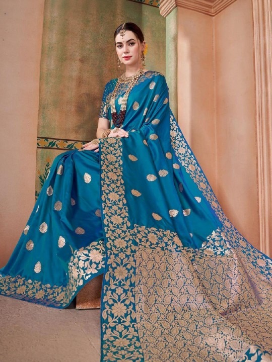 Product Details Saree Fabric : Pure Silk, Blouse Fabric : Pure Silk | Saree Pattern : Embellished, Saree Color : Blue | Wash Care : Dry Clean | Occasion : Wedding, Festival, Party, Casual Size & Fit Saree Length : 5.5 Meter, Blouse Piece Length : 0.8 Meter, Width 1.05 Meter (Approx) Material & Care Silk Blend Dry Clean