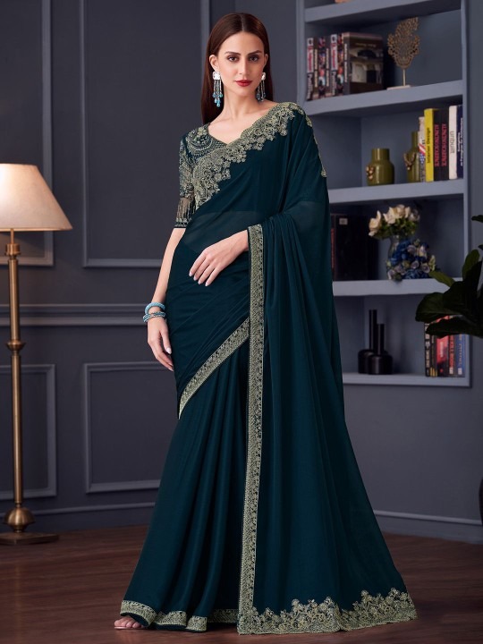 Elevate your ethnic look with a Branded Poly Chiffon Saree. Crafted for comfort and style, it offers a lightweight drape, vibrant colors, and a timeless elegant appeal.