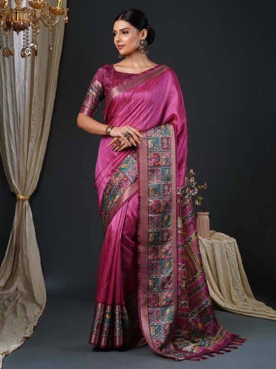 Product Details Design Details Camel brown and gold-toned block print saree Kalamkari printed saree with woven design border Has zari detail The saree comes with an unstitched blouse piece The blouse worn by the model might be for modelling purpose only. Check the image of the blouse piece to understand how the actual blouse piece looks like. Size & Fit Length: 5.5 metres plus 0.8 metre blouse piece Width: 1.06 metres (approx.) Material & Care Saree Fabric: Silk Blend Blouse Fabric: Silk Blend Machine Wash