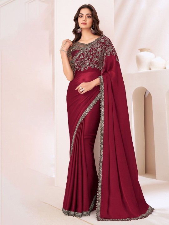 Product Details Design Details Black and grey saree Solid saree with embellished border border Has sequinned detail The saree comes with an unstitched blouse piece The blouse worn by the model might be for modelling purpose only. Check the image of the blouse piece to understand how the actual blouse piece looks like. Size & Fit Length: 5.5 metres plus 0.8 metre blouse piece Width: 1.06 metres (approx.) Material & Care Dry Clean