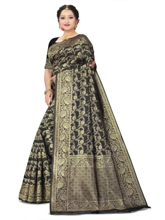 Product Details Design Details Magenta and gold-toned saree Woven design saree with woven design border Has zari detail The saree comes with an unstitched blouse piece The blouse worn by the model might be for modelling purpose only. Check the image of the blouse piece to understand how the actual blouse piece looks like. Size & Fit Length: 5.5 metres plus 0.8 metre blouse piece Width: 1.06 metres (approx.) Material & Care Silk Blend Dry Clean