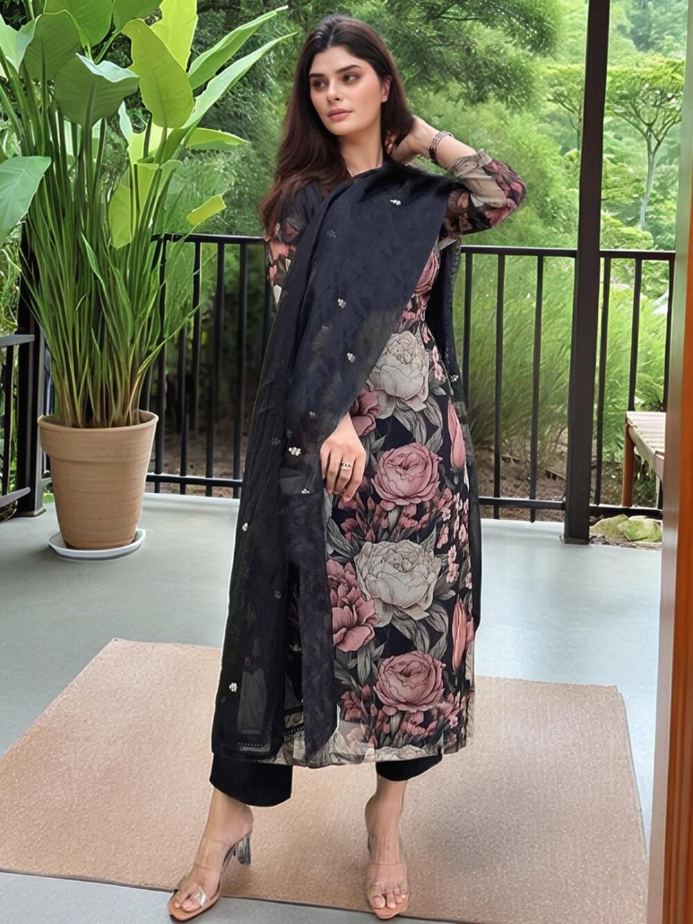 Product Details Aaghnya Women's Black Rayon Blend Printed Straight Kurta Set With Dupatta Size & Fit Dupatta length 2.25 metres and Width 0.9 metre Material & Care Fabric: Rayon Blend, Dry Clean Only