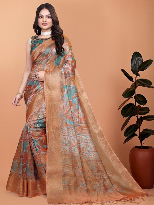 Product Details Women Blue Ethnic Motifs Zari Silk Blend Banarasi Saree With Blouse Piece Size & Fit Length: 5.5 metres plus 0.8 metre blouse piece Width: 1.06 metres (approx.) Material & Care fabric offers a luxurious feel with a smooth texture and a subtle sheen. The durability and comfort of blended fibers, making it lightweight, breathable, and easy to drape. This material ensures a refined look while maintaining ease of maintenance and wearability for various occasions.